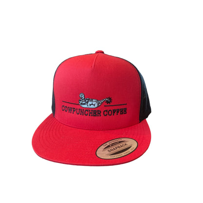 Cowpuncher Coffee 5-panel Flatbill, Red and Black Cap