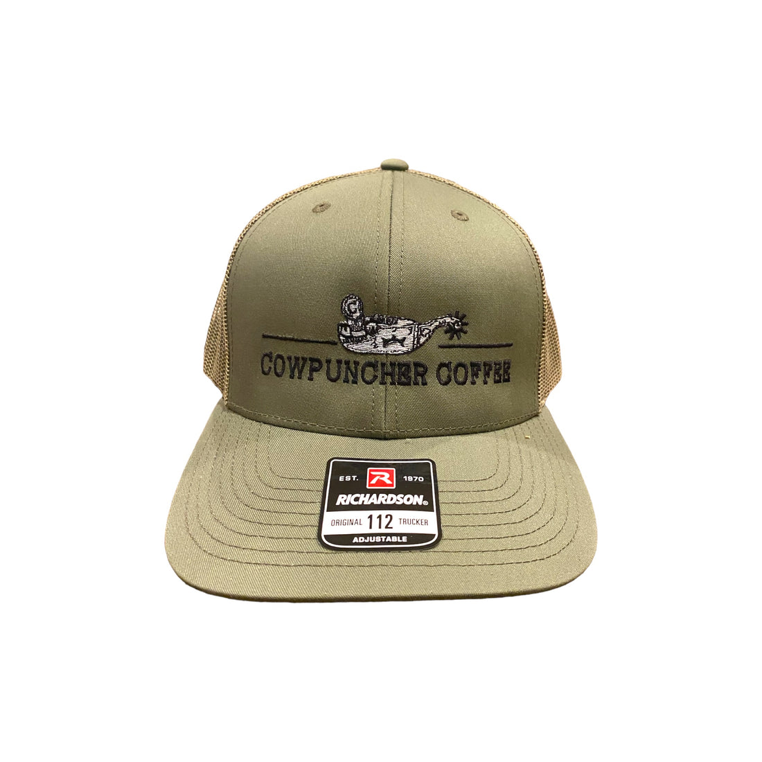 Cowpuncher Coffee 6-panel Richardson Original 112 Trucker, Moss Green Cap